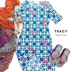 New Tracy Negoshian Pink Lobster Blue White Dress Sz XS